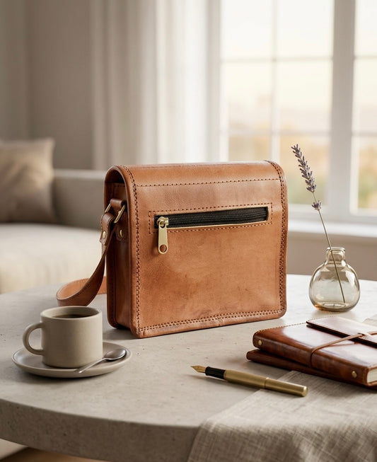 Vintage Camel Leather Sling Bag Handcrafted Jaisalmer Art (5β x 7β)