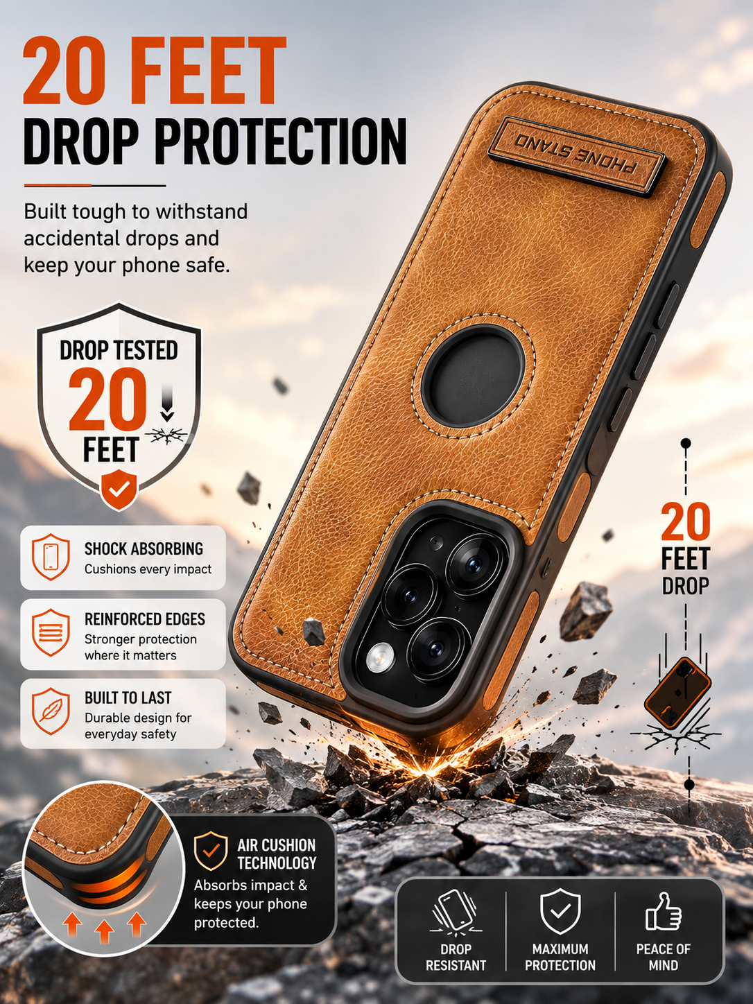 Premium Leather Finish Phone Case with Magnetic Ring & Kick Stand For iPhone 18 Series