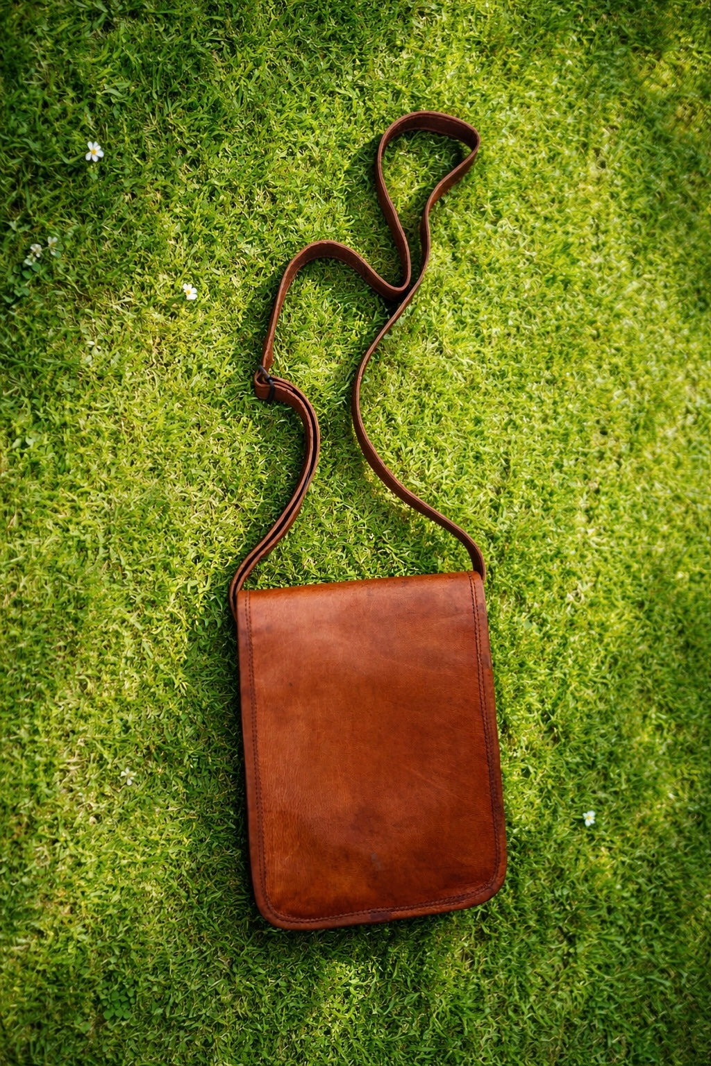 Herritage Camel Leather Sling Bag Handcrafted Jaisalmer Art (7” x 9”)