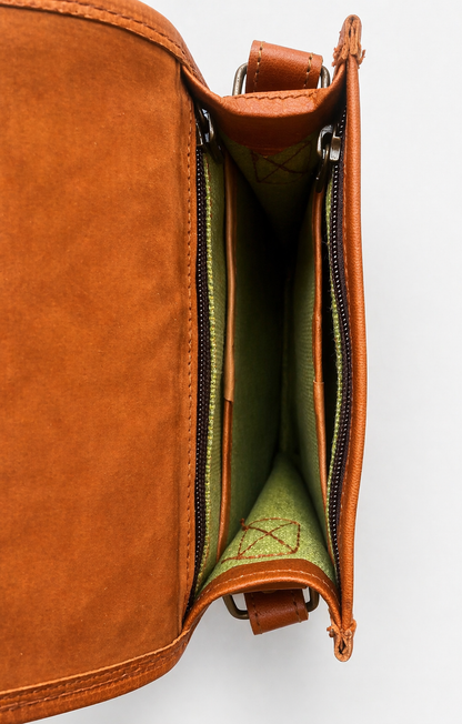 Herritage Camel Leather Sling Bag Handcrafted Jaisalmer Art (7” x 9”)