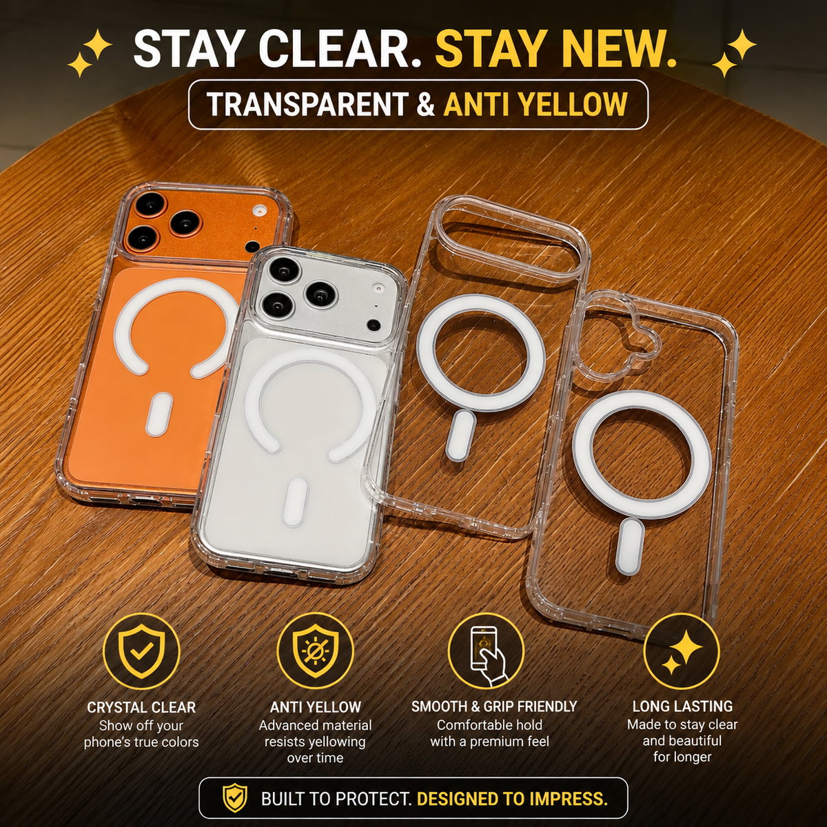 Transparent Anti Yellow Wireless Charging Back Cover for iPhone 18 Series