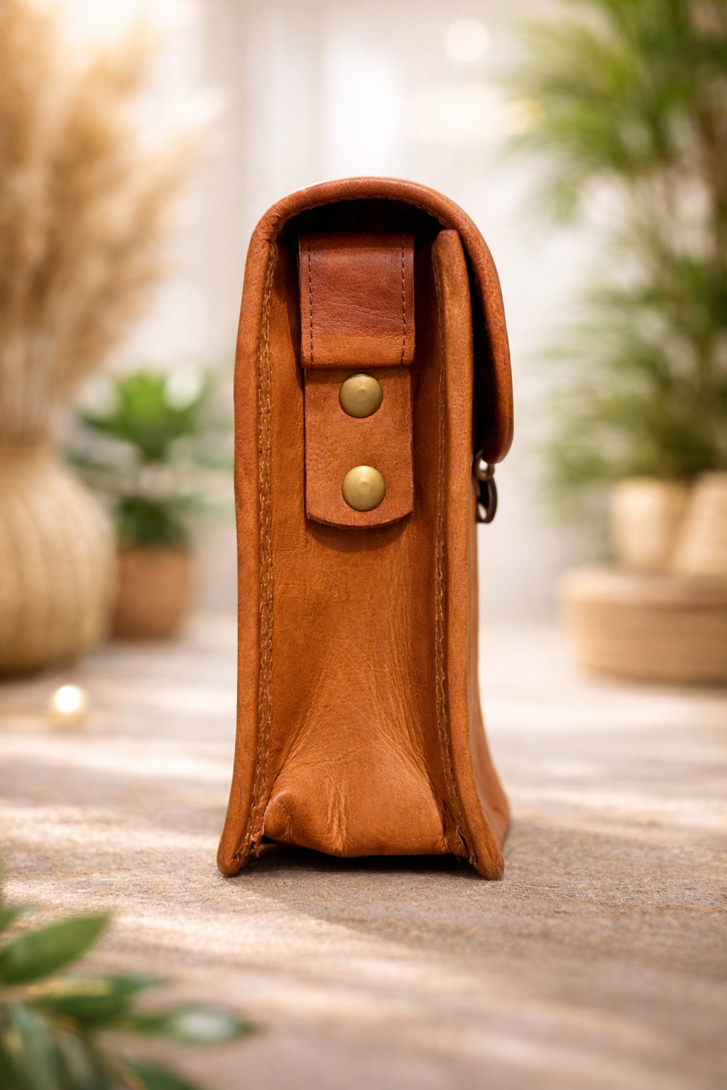 Vintage Camel Leather Sling Bag Handcrafted Jaisalmer Art (5” x 7”)