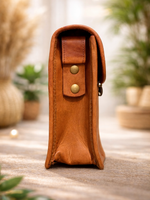 Vintage Camel Leather Sling Bag Handcrafted Jaisalmer Art (5” x 7”)
