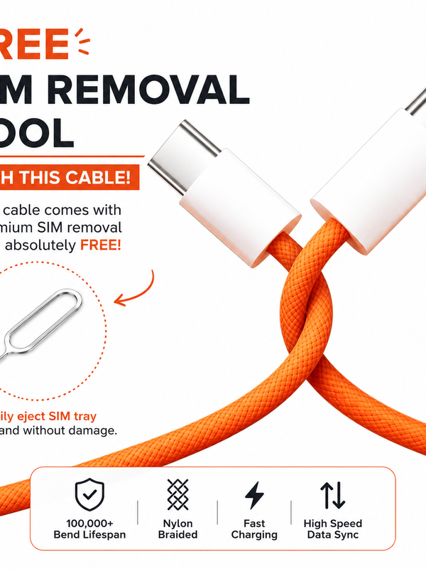 60W Fast Charging Cable Type C To C With Sim Removal Tool
