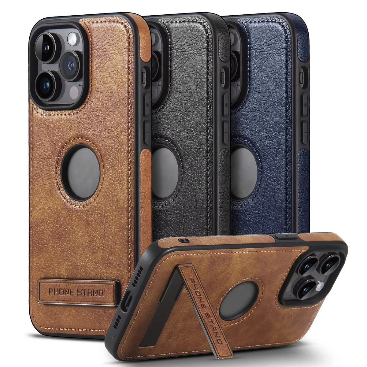 Premium Leather Finish Phone Case with Magnetic Ring & Kick Stand For iPhone 18 Series