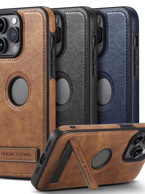 Premium Leather Finish Phone Case with Magnetic Ring & Kick Stand For iPhone 18 Series