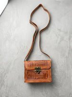 Vintage Camel Leather Sling Bag Handcrafted Jaisalmer Art (5” x 7”)