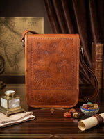 Herritage Camel Leather Sling Bag Handcrafted Jaisalmer Art (7” x 9”)