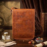 Herritage Camel Leather Sling Bag Handcrafted Jaisalmer Art (7” x 9”)
