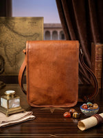 Herritage Camel Leather Sling Bag Handcrafted Jaisalmer Art (7” x 9”)