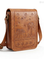 Herritage Camel Leather Sling Bag Handcrafted Jaisalmer Art (7” x 9”)